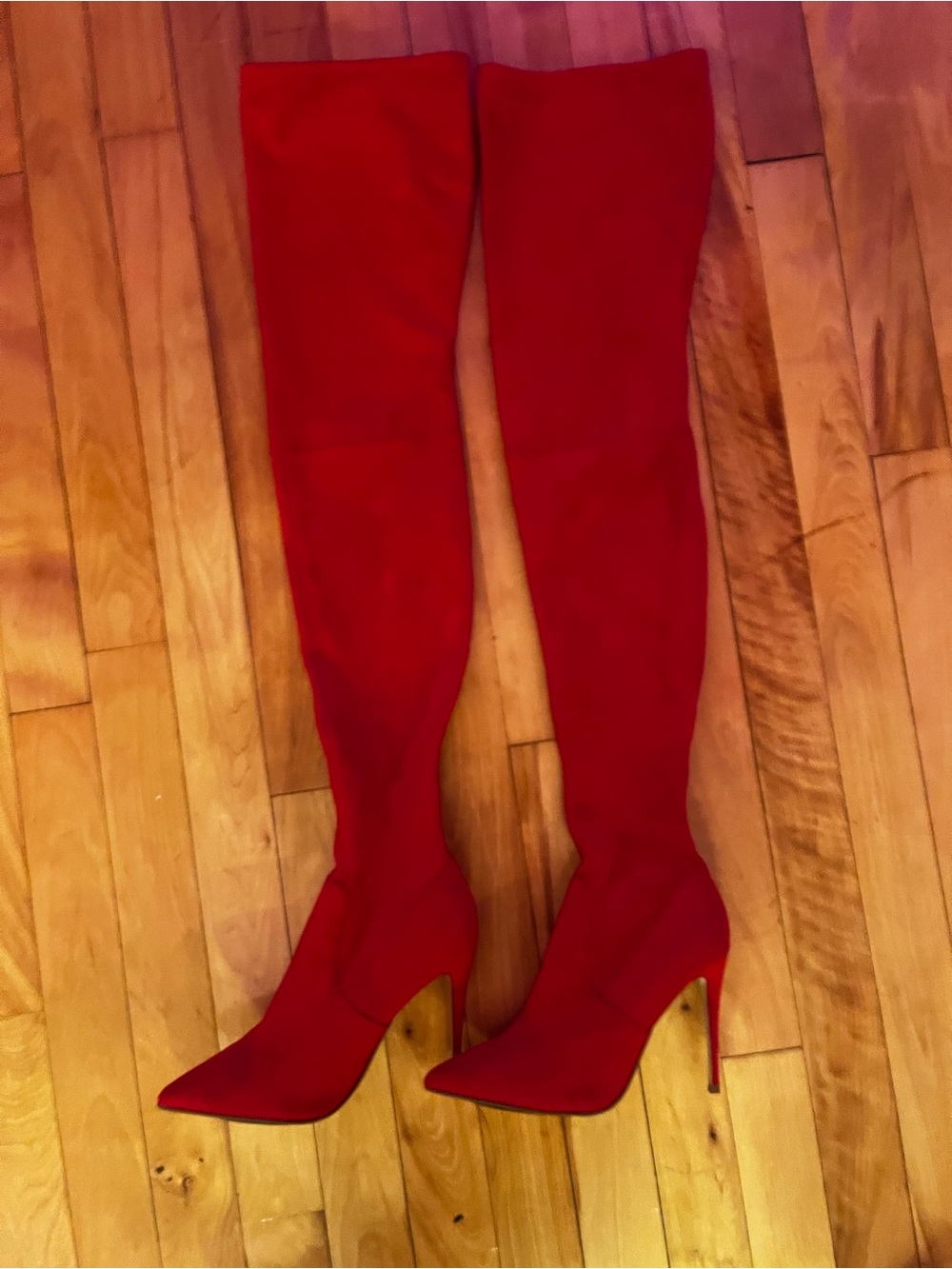 Steve Madden Dominique Red Over-the-Knee Pointed-Toe Stiletto Boots
